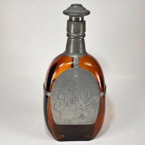 Vtg Queens's Art Scotch Decanter Bottle Danish Pewter Amber Glass Brooklyn NY